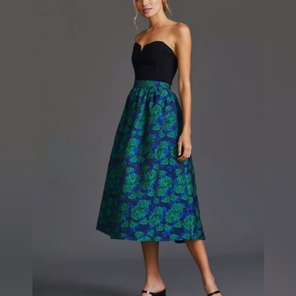 Anthropologie Sunday in Brooklyn Blue and Green Floral A-Line Skirt Size M - Picture 9 of 13